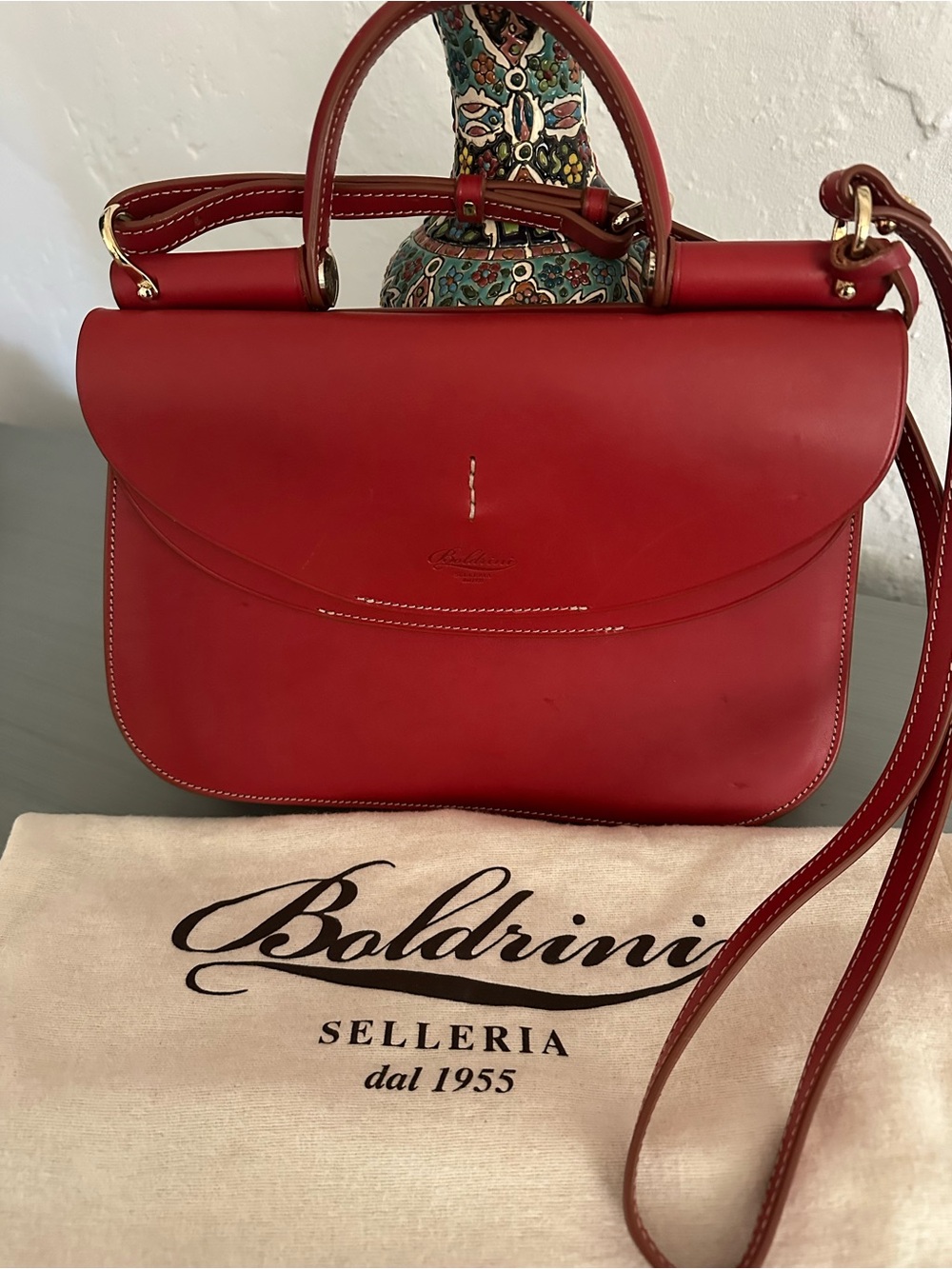 Boldrini Red Leather Top-Handle Crossbody Bag